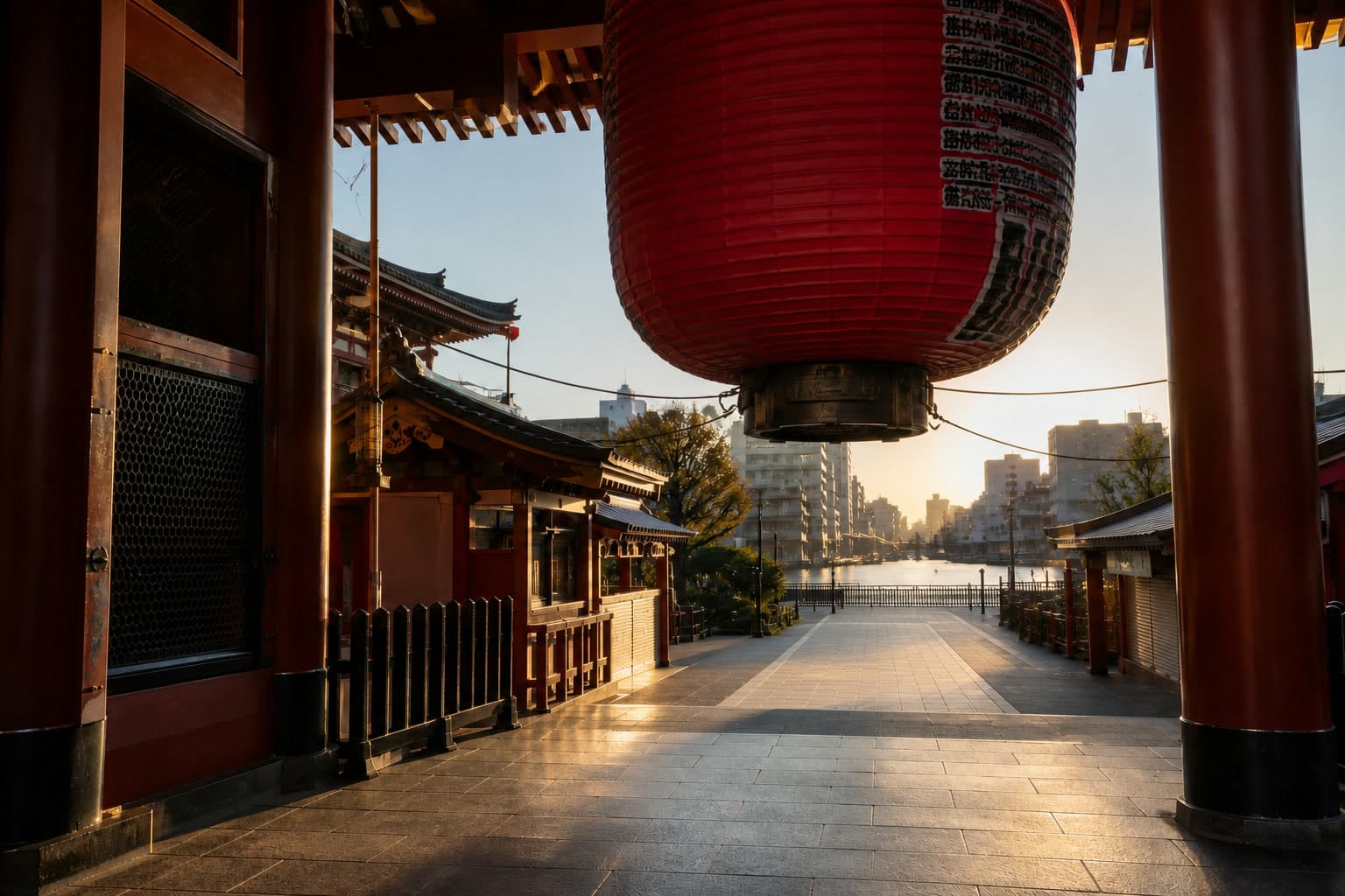 Asakusa temple approach and river at early morning